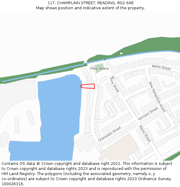 117, CHAMPLAIN STREET, READING, RG2 6AE: Location map and indicative extent of plot