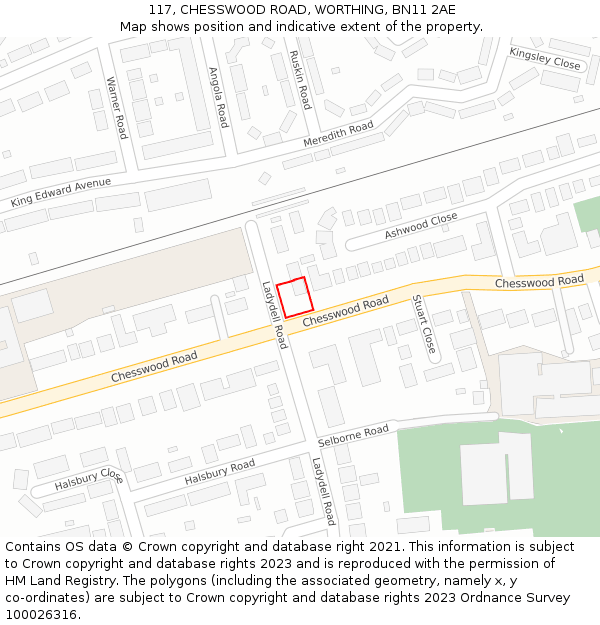 117, CHESSWOOD ROAD, WORTHING, BN11 2AE: Location map and indicative extent of plot