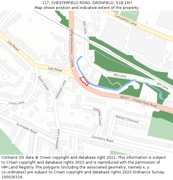 117, CHESTERFIELD ROAD, DRONFIELD, S18 1XH: Location map and indicative extent of plot