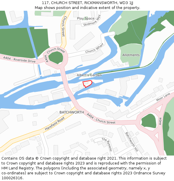 117, CHURCH STREET, RICKMANSWORTH, WD3 1JJ: Location map and indicative extent of plot