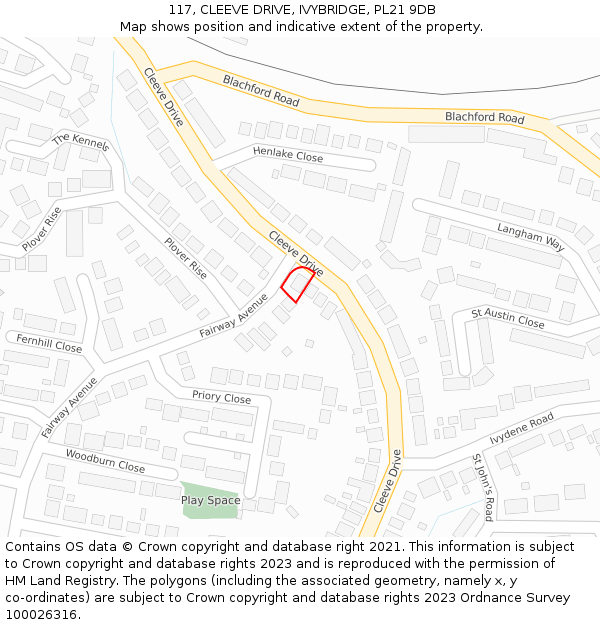 117, CLEEVE DRIVE, IVYBRIDGE, PL21 9DB: Location map and indicative extent of plot