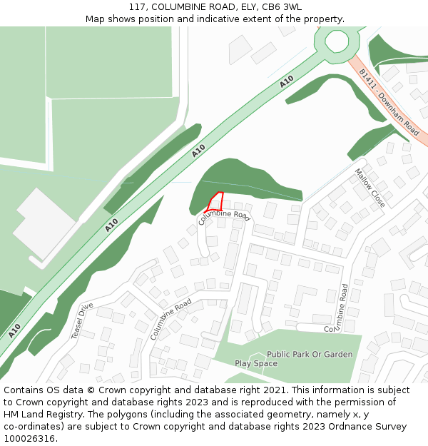 117, COLUMBINE ROAD, ELY, CB6 3WL: Location map and indicative extent of plot