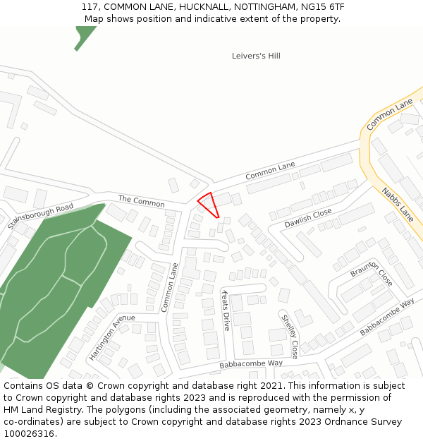 117, COMMON LANE, HUCKNALL, NOTTINGHAM, NG15 6TF: Location map and indicative extent of plot