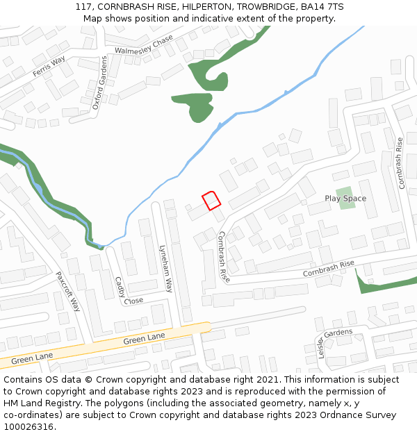 117, CORNBRASH RISE, HILPERTON, TROWBRIDGE, BA14 7TS: Location map and indicative extent of plot