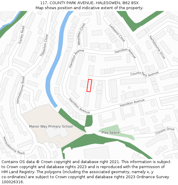117, COUNTY PARK AVENUE, HALESOWEN, B62 8SX: Location map and indicative extent of plot