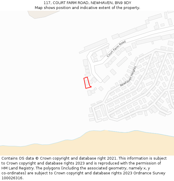 117, COURT FARM ROAD, NEWHAVEN, BN9 9DY: Location map and indicative extent of plot