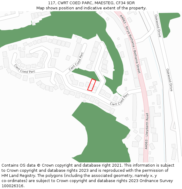 117, CWRT COED PARC, MAESTEG, CF34 9DR: Location map and indicative extent of plot
