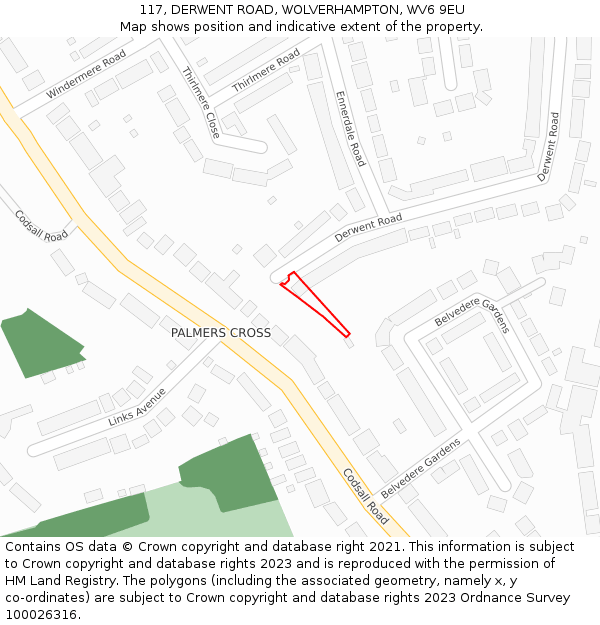 117, DERWENT ROAD, WOLVERHAMPTON, WV6 9EU: Location map and indicative extent of plot