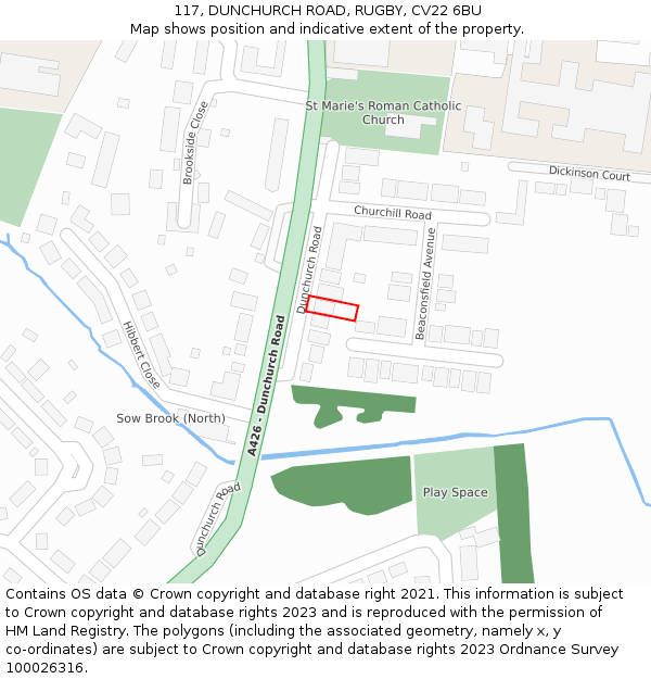 117, DUNCHURCH ROAD, RUGBY, CV22 6BU: Location map and indicative extent of plot