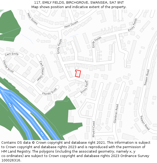 117, EMILY FIELDS, BIRCHGROVE, SWANSEA, SA7 9NT: Location map and indicative extent of plot