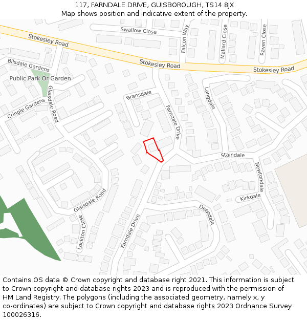 117, FARNDALE DRIVE, GUISBOROUGH, TS14 8JX: Location map and indicative extent of plot