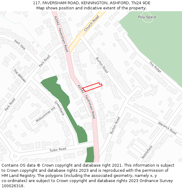 117, FAVERSHAM ROAD, KENNINGTON, ASHFORD, TN24 9DE: Location map and indicative extent of plot