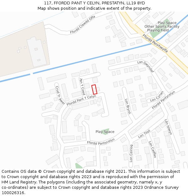 117, FFORDD PANT Y CELYN, PRESTATYN, LL19 8YD: Location map and indicative extent of plot