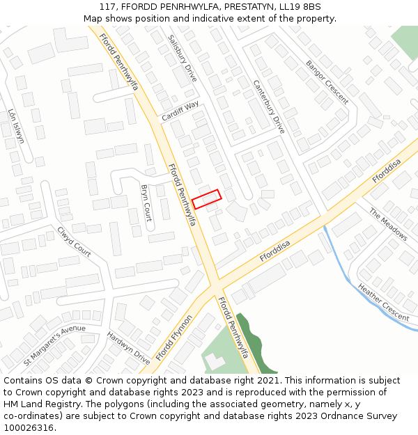 117, FFORDD PENRHWYLFA, PRESTATYN, LL19 8BS: Location map and indicative extent of plot