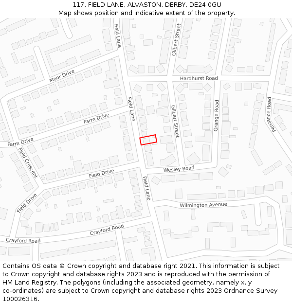 117, FIELD LANE, ALVASTON, DERBY, DE24 0GU: Location map and indicative extent of plot