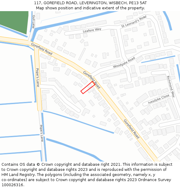 117, GOREFIELD ROAD, LEVERINGTON, WISBECH, PE13 5AT: Location map and indicative extent of plot