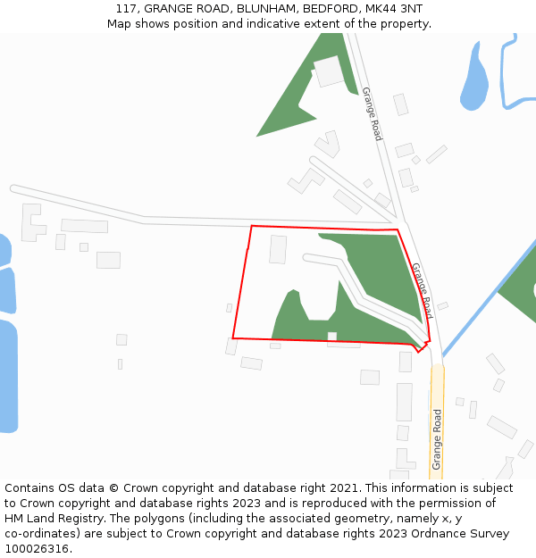 117, GRANGE ROAD, BLUNHAM, BEDFORD, MK44 3NT: Location map and indicative extent of plot