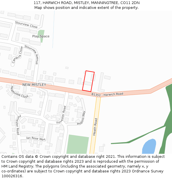 117, HARWICH ROAD, MISTLEY, MANNINGTREE, CO11 2DN: Location map and indicative extent of plot