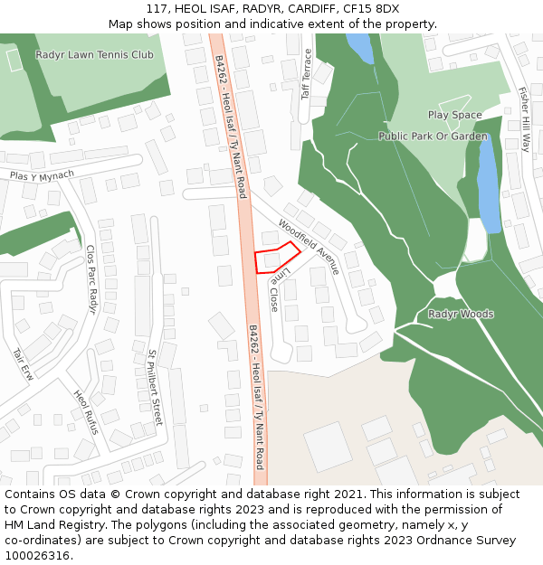 117, HEOL ISAF, RADYR, CARDIFF, CF15 8DX: Location map and indicative extent of plot