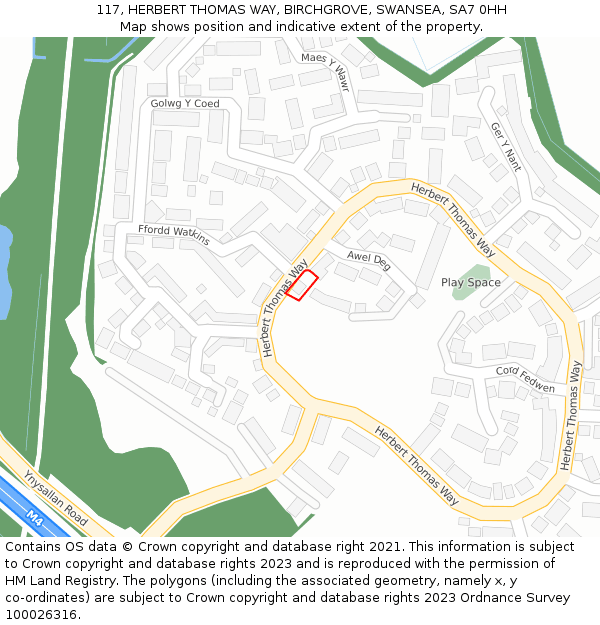 117, HERBERT THOMAS WAY, BIRCHGROVE, SWANSEA, SA7 0HH: Location map and indicative extent of plot