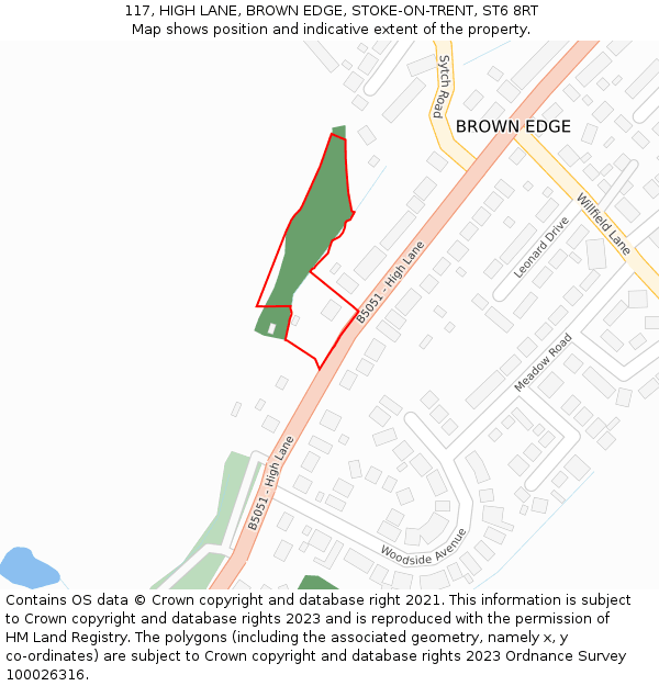 117, HIGH LANE, BROWN EDGE, STOKE-ON-TRENT, ST6 8RT: Location map and indicative extent of plot