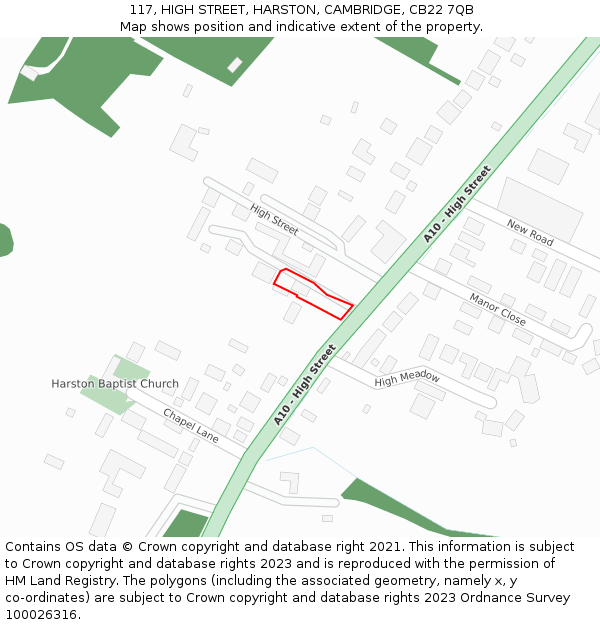 117, HIGH STREET, HARSTON, CAMBRIDGE, CB22 7QB: Location map and indicative extent of plot