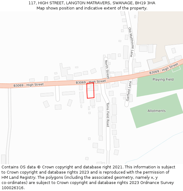 117, HIGH STREET, LANGTON MATRAVERS, SWANAGE, BH19 3HA: Location map and indicative extent of plot
