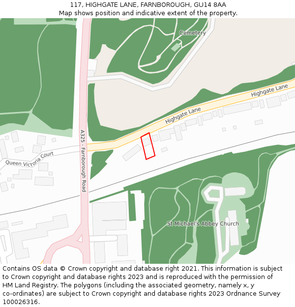 117, HIGHGATE LANE, FARNBOROUGH, GU14 8AA: Location map and indicative extent of plot