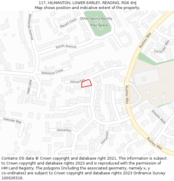 117, HILMANTON, LOWER EARLEY, READING, RG6 4HJ: Location map and indicative extent of plot