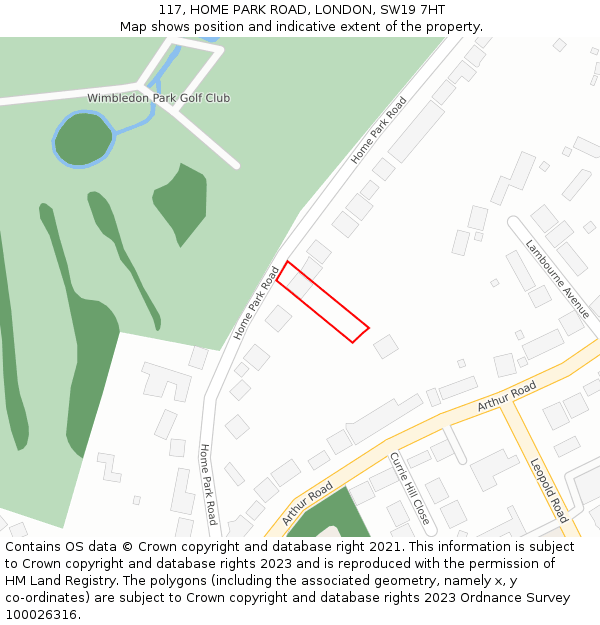 117, HOME PARK ROAD, LONDON, SW19 7HT: Location map and indicative extent of plot