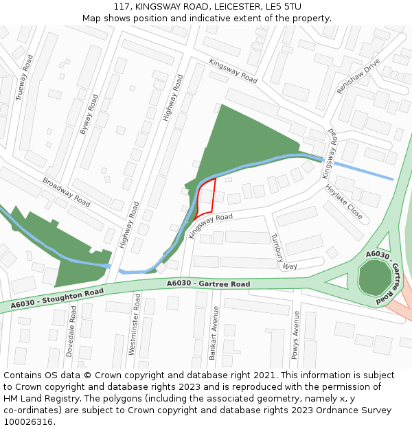 117, KINGSWAY ROAD, LEICESTER, LE5 5TU: Location map and indicative extent of plot