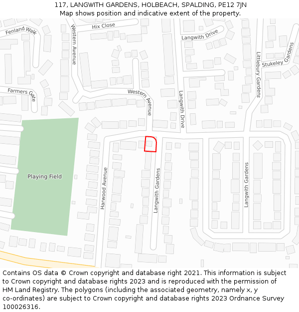 117, LANGWITH GARDENS, HOLBEACH, SPALDING, PE12 7JN: Location map and indicative extent of plot