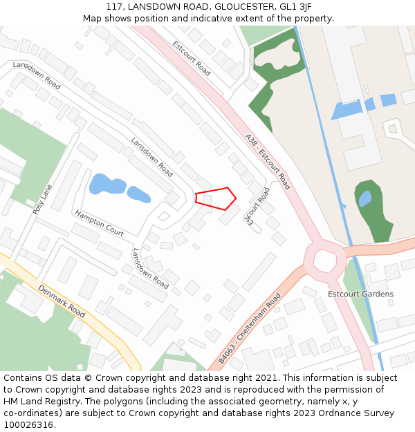 117, LANSDOWN ROAD, GLOUCESTER, GL1 3JF: Location map and indicative extent of plot