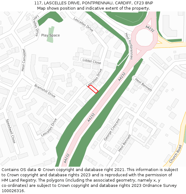 117, LASCELLES DRIVE, PONTPRENNAU, CARDIFF, CF23 8NP: Location map and indicative extent of plot