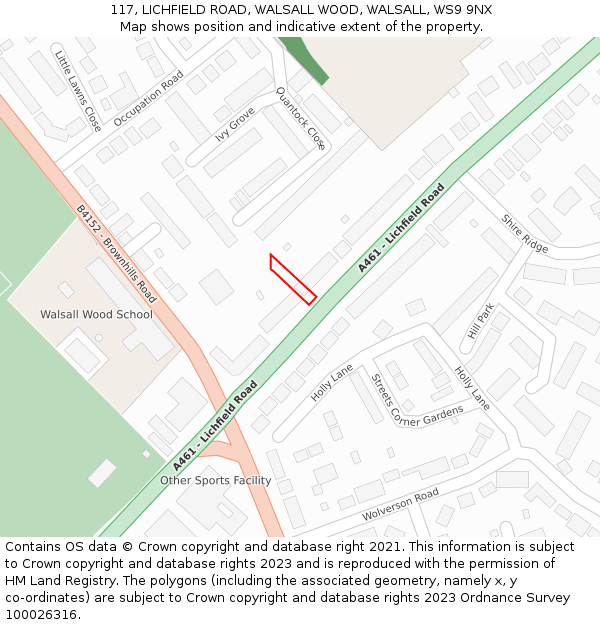 117, LICHFIELD ROAD, WALSALL WOOD, WALSALL, WS9 9NX: Location map and indicative extent of plot