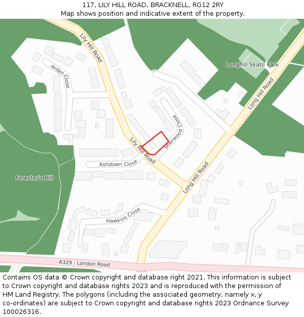 117, LILY HILL ROAD, BRACKNELL, RG12 2RY: Location map and indicative extent of plot