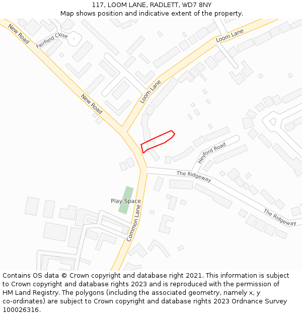 117, LOOM LANE, RADLETT, WD7 8NY: Location map and indicative extent of plot