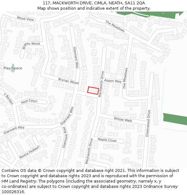 117, MACKWORTH DRIVE, CIMLA, NEATH, SA11 2QA: Location map and indicative extent of plot