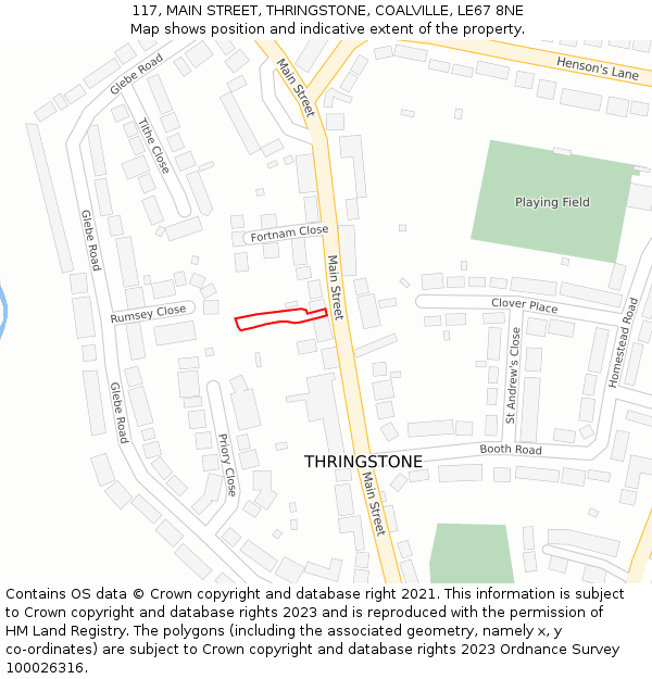 117, MAIN STREET, THRINGSTONE, COALVILLE, LE67 8NE: Location map and indicative extent of plot