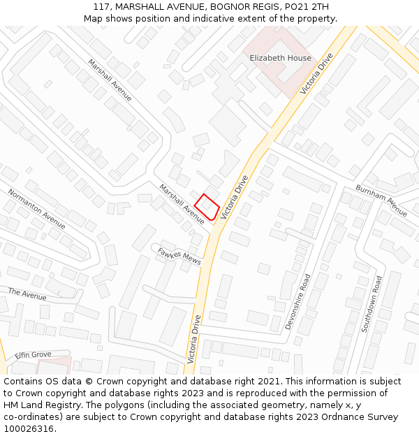 117, MARSHALL AVENUE, BOGNOR REGIS, PO21 2TH: Location map and indicative extent of plot