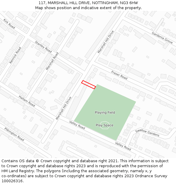 117, MARSHALL HILL DRIVE, NOTTINGHAM, NG3 6HW: Location map and indicative extent of plot