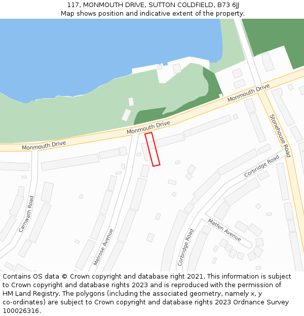 117, MONMOUTH DRIVE, SUTTON COLDFIELD, B73 6JJ: Location map and indicative extent of plot