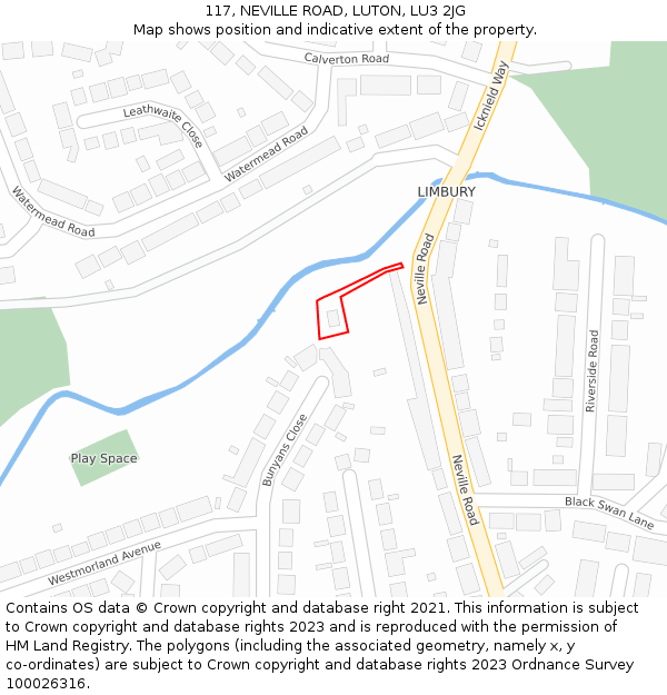 117, NEVILLE ROAD, LUTON, LU3 2JG: Location map and indicative extent of plot