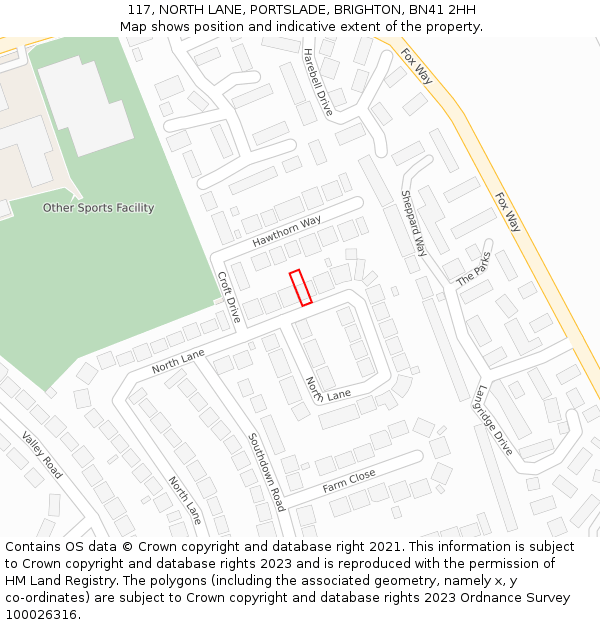 117, NORTH LANE, PORTSLADE, BRIGHTON, BN41 2HH: Location map and indicative extent of plot