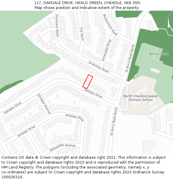 117, OAKDALE DRIVE, HEALD GREEN, CHEADLE, SK8 3SN: Location map and indicative extent of plot