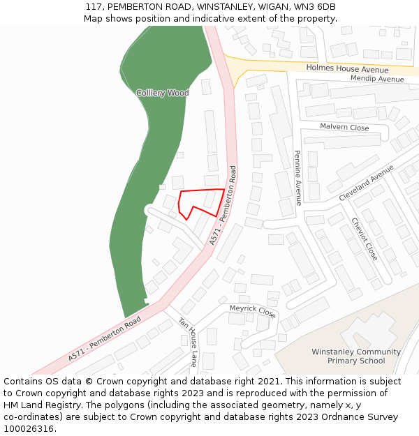 117, PEMBERTON ROAD, WINSTANLEY, WIGAN, WN3 6DB: Location map and indicative extent of plot