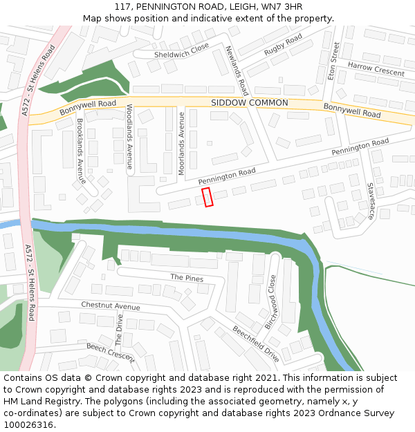 117, PENNINGTON ROAD, LEIGH, WN7 3HR: Location map and indicative extent of plot