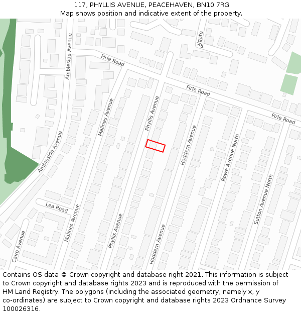 117, PHYLLIS AVENUE, PEACEHAVEN, BN10 7RG: Location map and indicative extent of plot