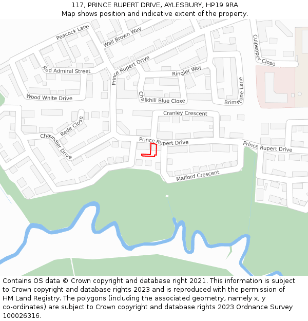 117, PRINCE RUPERT DRIVE, AYLESBURY, HP19 9RA: Location map and indicative extent of plot