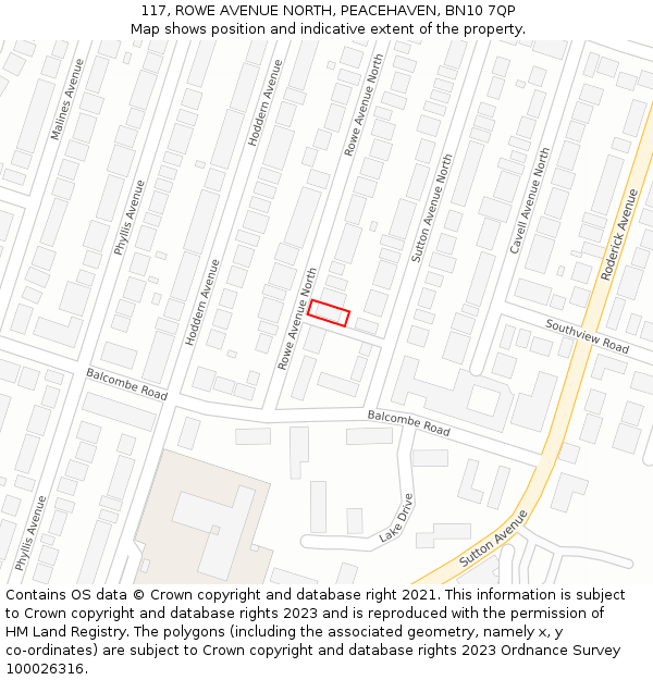 117, ROWE AVENUE NORTH, PEACEHAVEN, BN10 7QP: Location map and indicative extent of plot